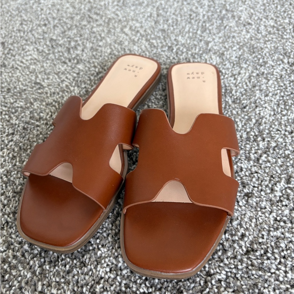 A New Day Brown Slide Sandals with H-Shaped Design - Picture 3 of 5